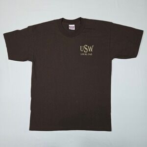 Vintage‎ Style Industrial Grunge Tee USW Steelworkers Bayside USA Made L Brown